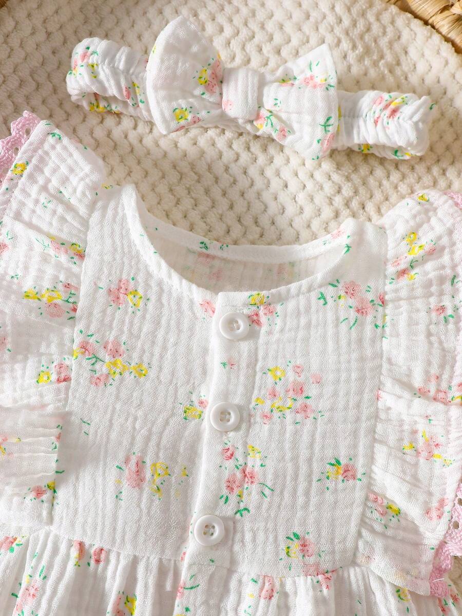 Baby Daisy Print Ruffled Hem Dress for Cute Summer Daily Wear