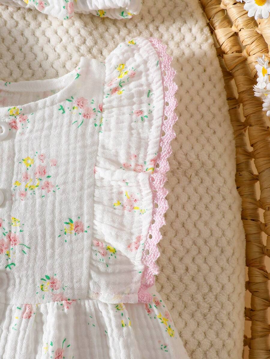 Baby Daisy Print Ruffled Hem Dress for Cute Summer Daily Wear