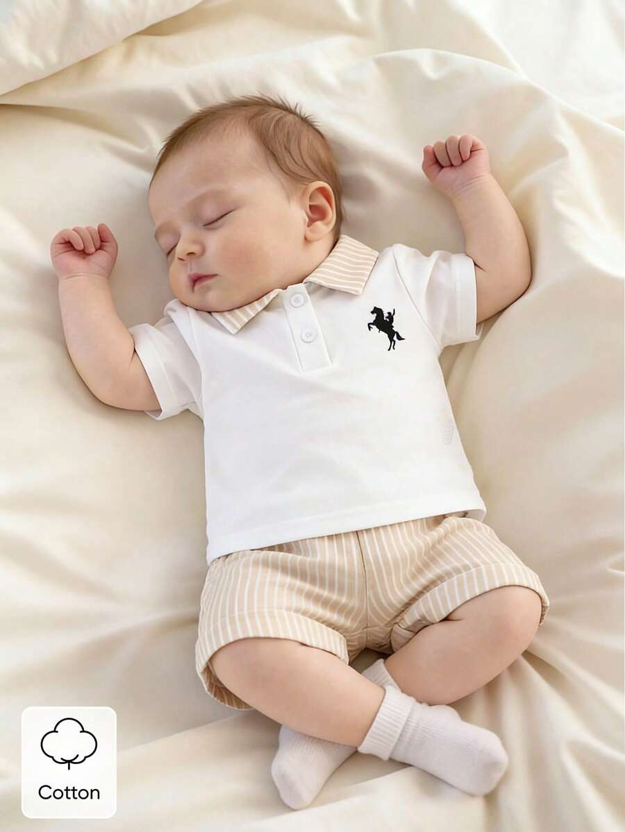 Newborn Baby Boy Funny Wild Animal Print Shirt and Shorts 2-Piece Summer Set