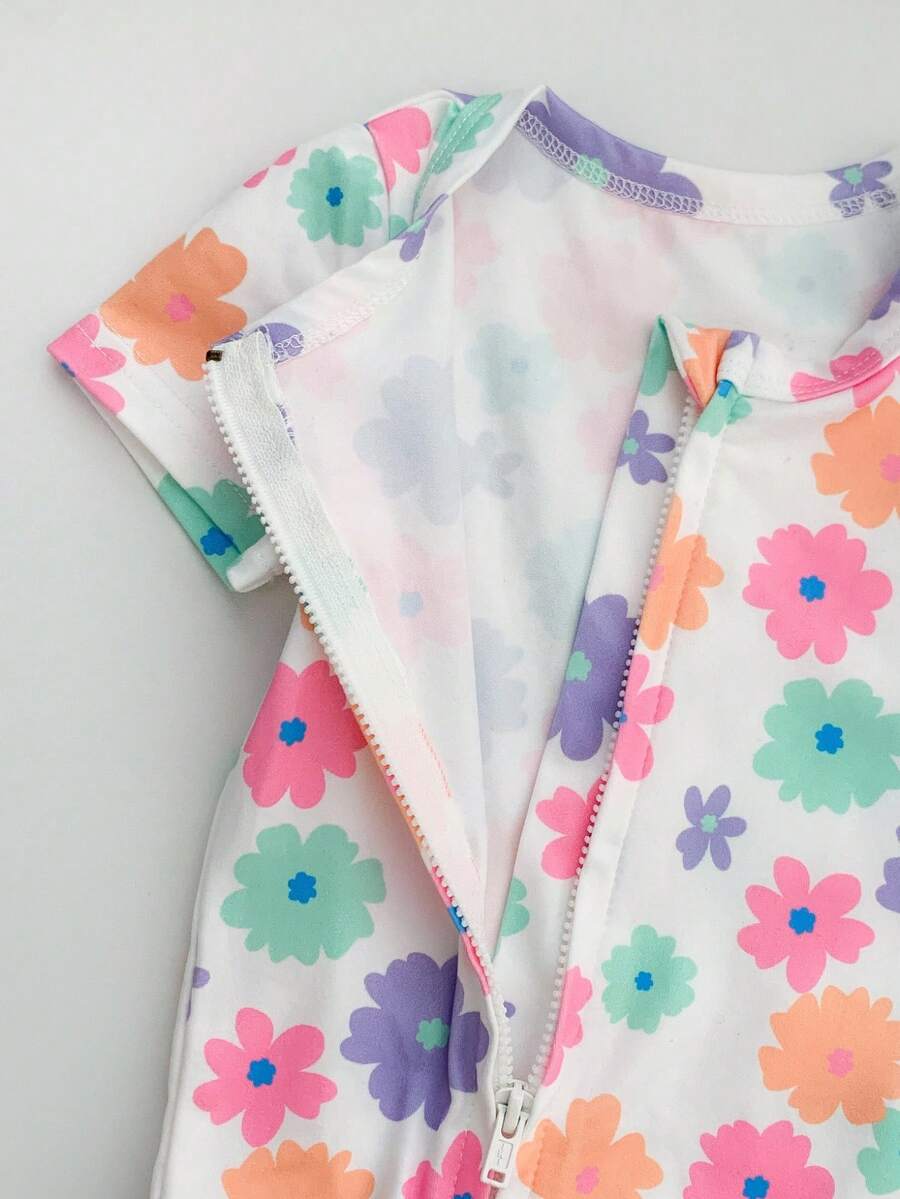 Floral Knitted Short Sleeve Jumpsuit Set for Cute Summer Daily Wear