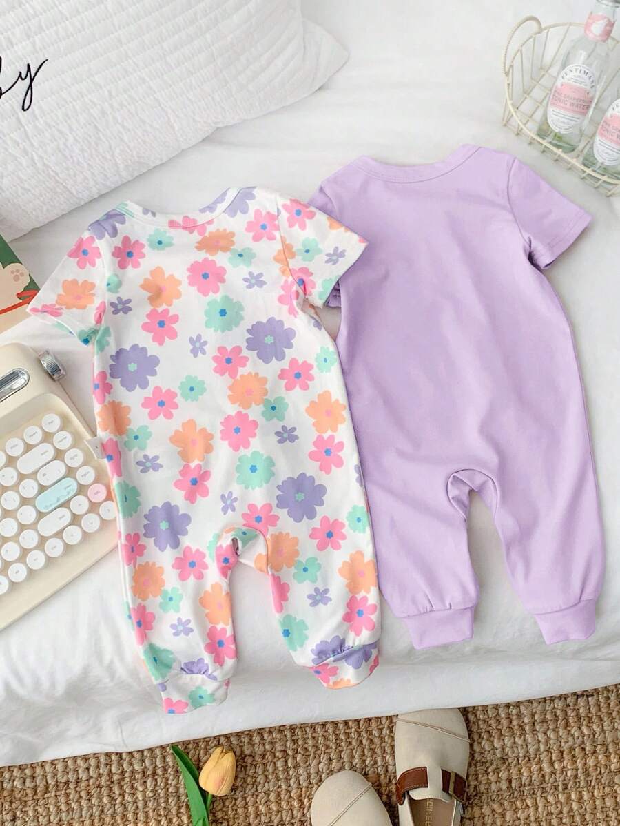 Floral Knitted Short Sleeve Jumpsuit Set for Cute Summer Daily Wear