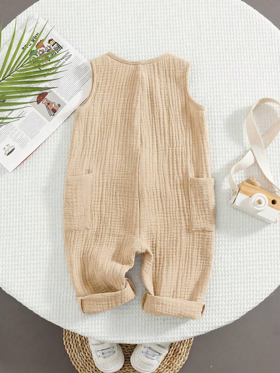 Unisex Newborn Baby Apricot Striped Sleeveless Romper Casual Spring Summer Vacation Outfit