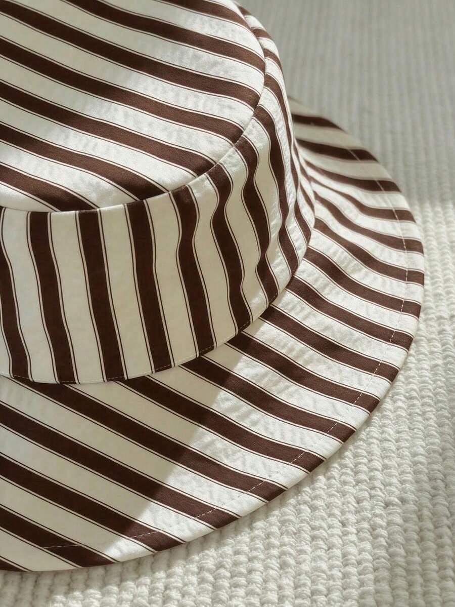 Baby Striped Bib Overalls and Bucket Hat 2 Piece Casual Summer Beach Outfit Set