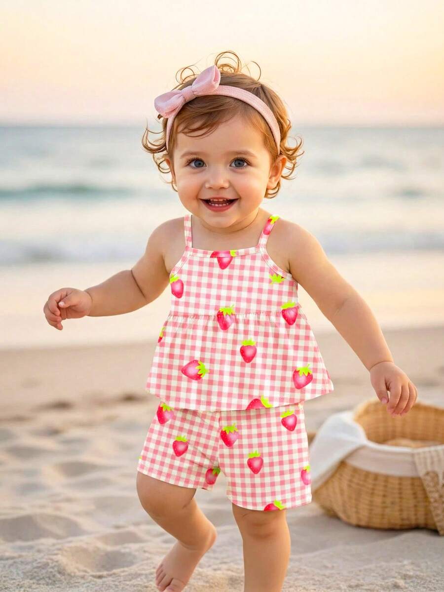 Cute Camisole And Shorts Set For Toddler Girls With Stripe Bow Detail
