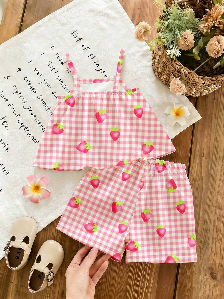 Cute Camisole And Shorts Set For Toddler Girls With Stripe Bow Detail