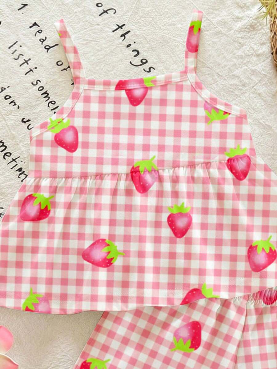 Cute Camisole And Shorts Set For Toddler Girls With Stripe Bow Detail