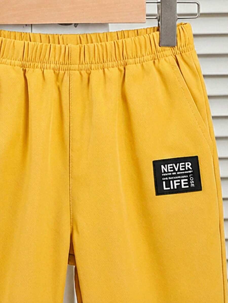 Baby Boy Letter Print T Shirt and Large Pocket Pants 2 Piece Casual Outfit Set for Spring Summer Autumn