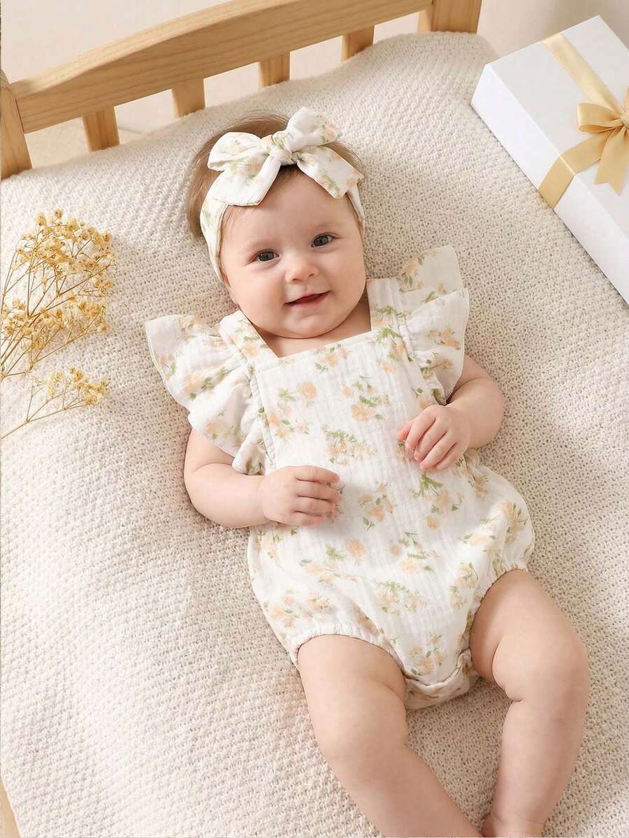 Baby Floral Print Sleeveless Jumpsuit for Casual Summer Daily Wear and Outings