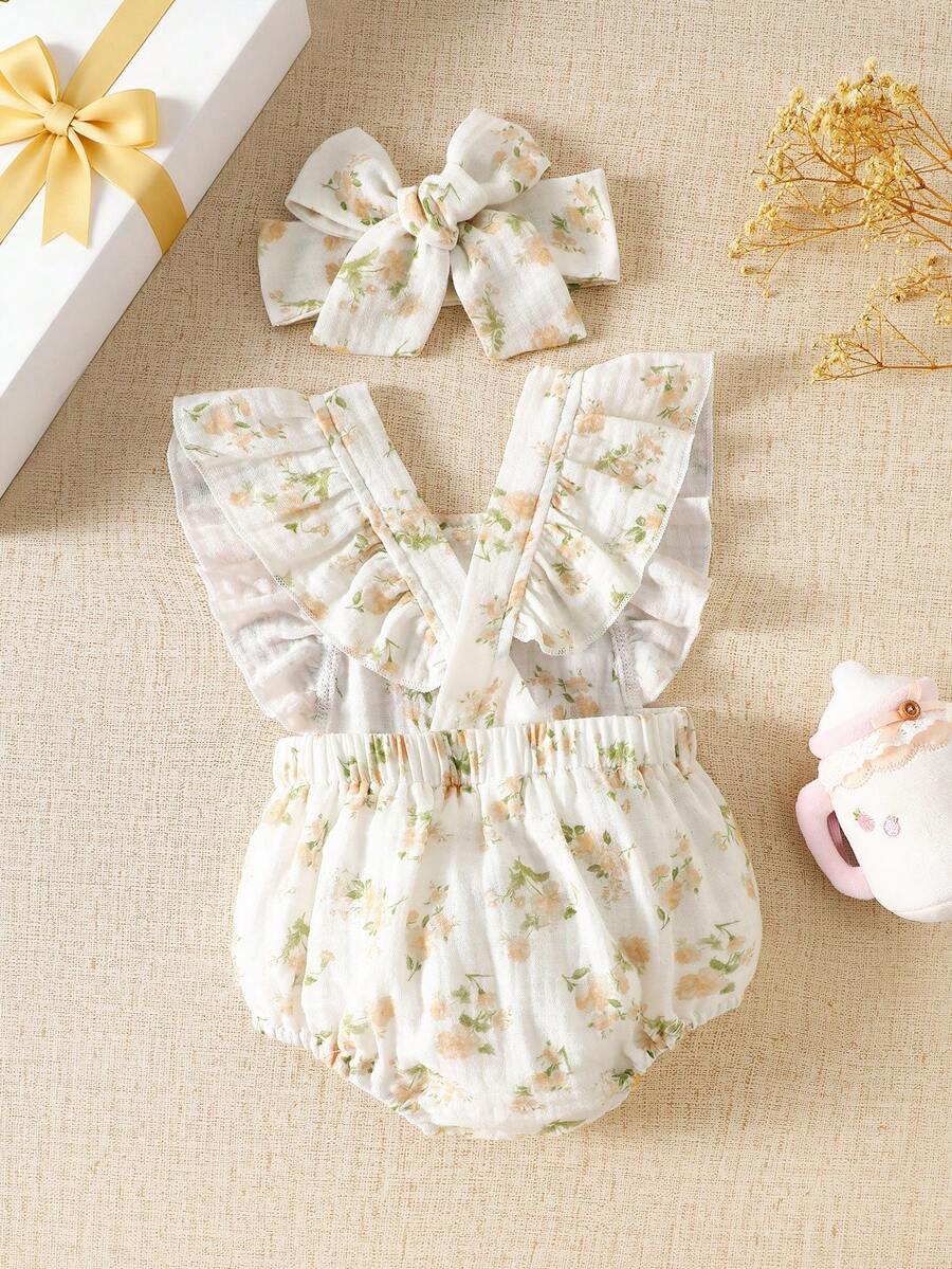 Baby Floral Print Sleeveless Jumpsuit for Casual Summer Daily Wear and Outings