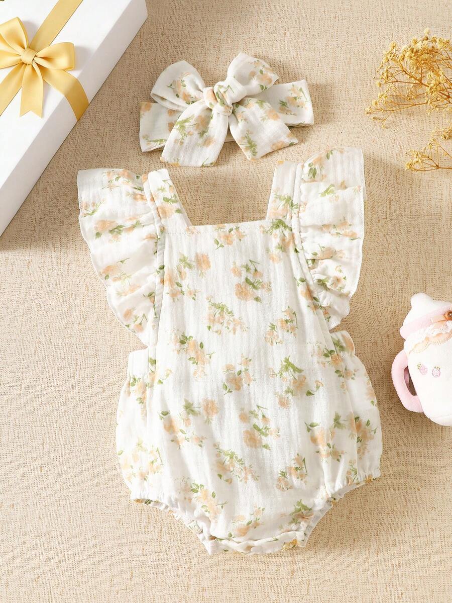 Baby Floral Print Sleeveless Jumpsuit for Casual Summer Daily Wear and Outings