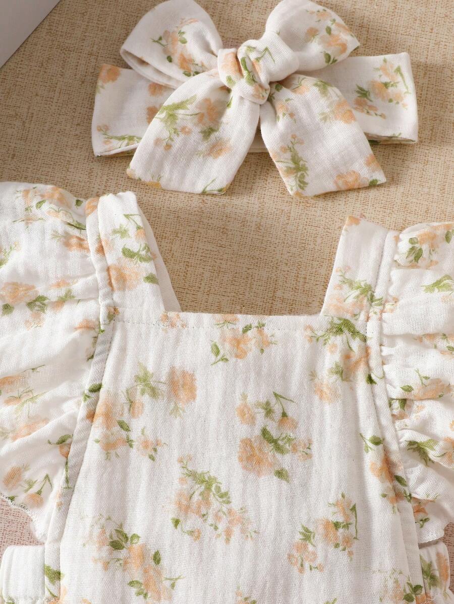 Baby Floral Print Sleeveless Jumpsuit for Casual Summer Daily Wear and Outings
