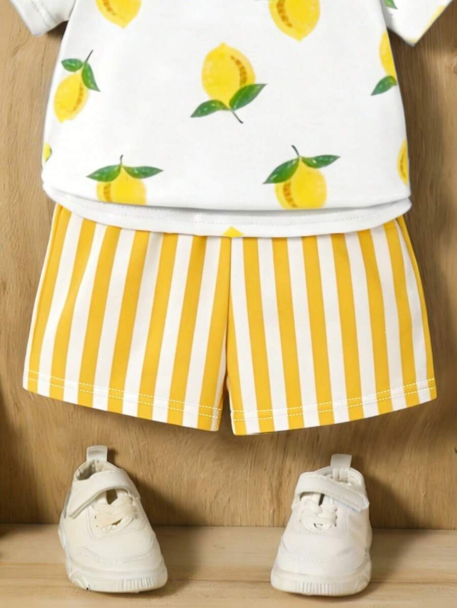 Cute Yellow GraphicGems Baby Boy Letter Print T-Shirt & Shorts Set