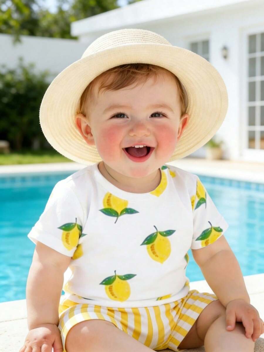 Cute Yellow GraphicGems Baby Boy Letter Print T-Shirt & Shorts Set