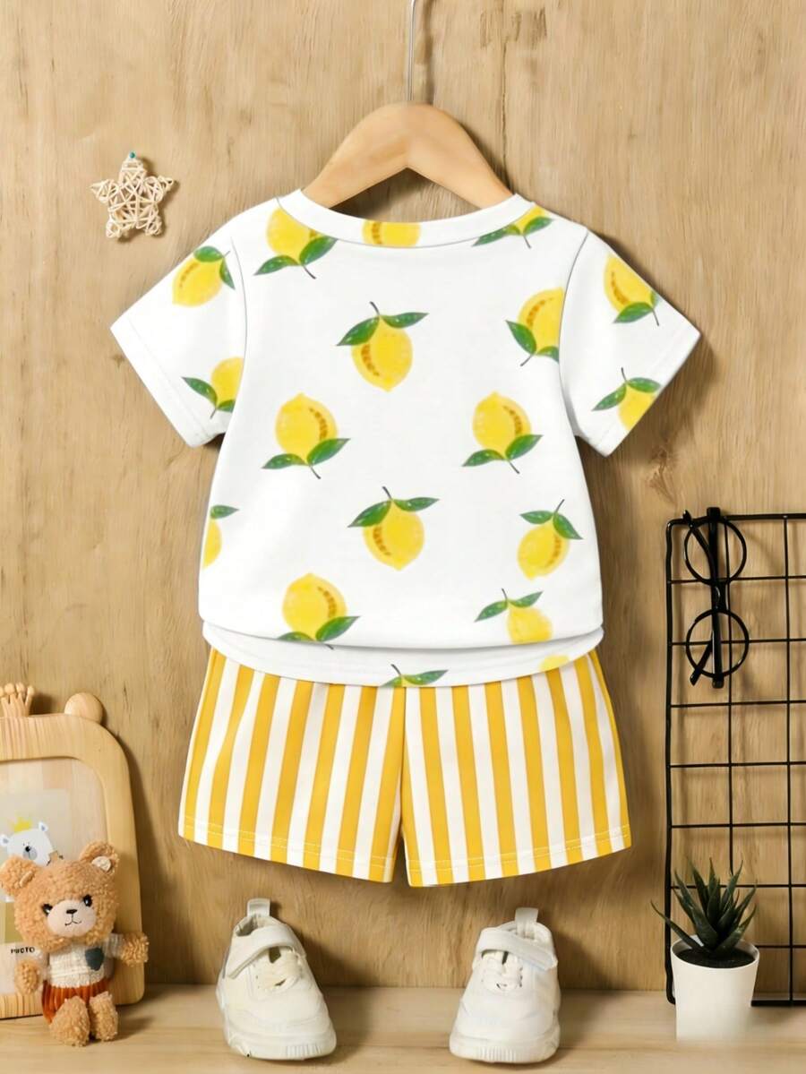 Cute Yellow GraphicGems Baby Boy Letter Print T-Shirt & Shorts Set