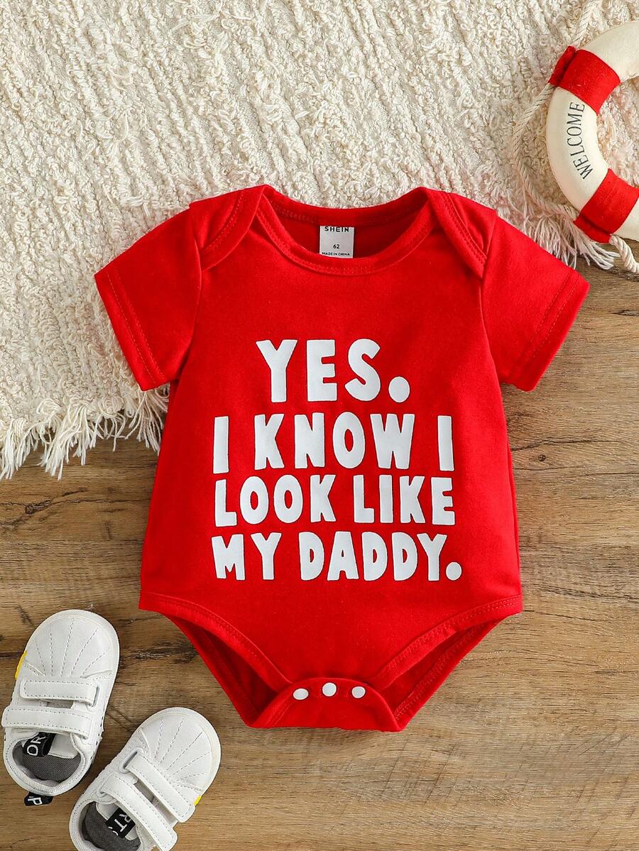 Unisex Newborn Baby Letter Slogan Short Sleeve Bodysuit Neutral White Everyday Outfit