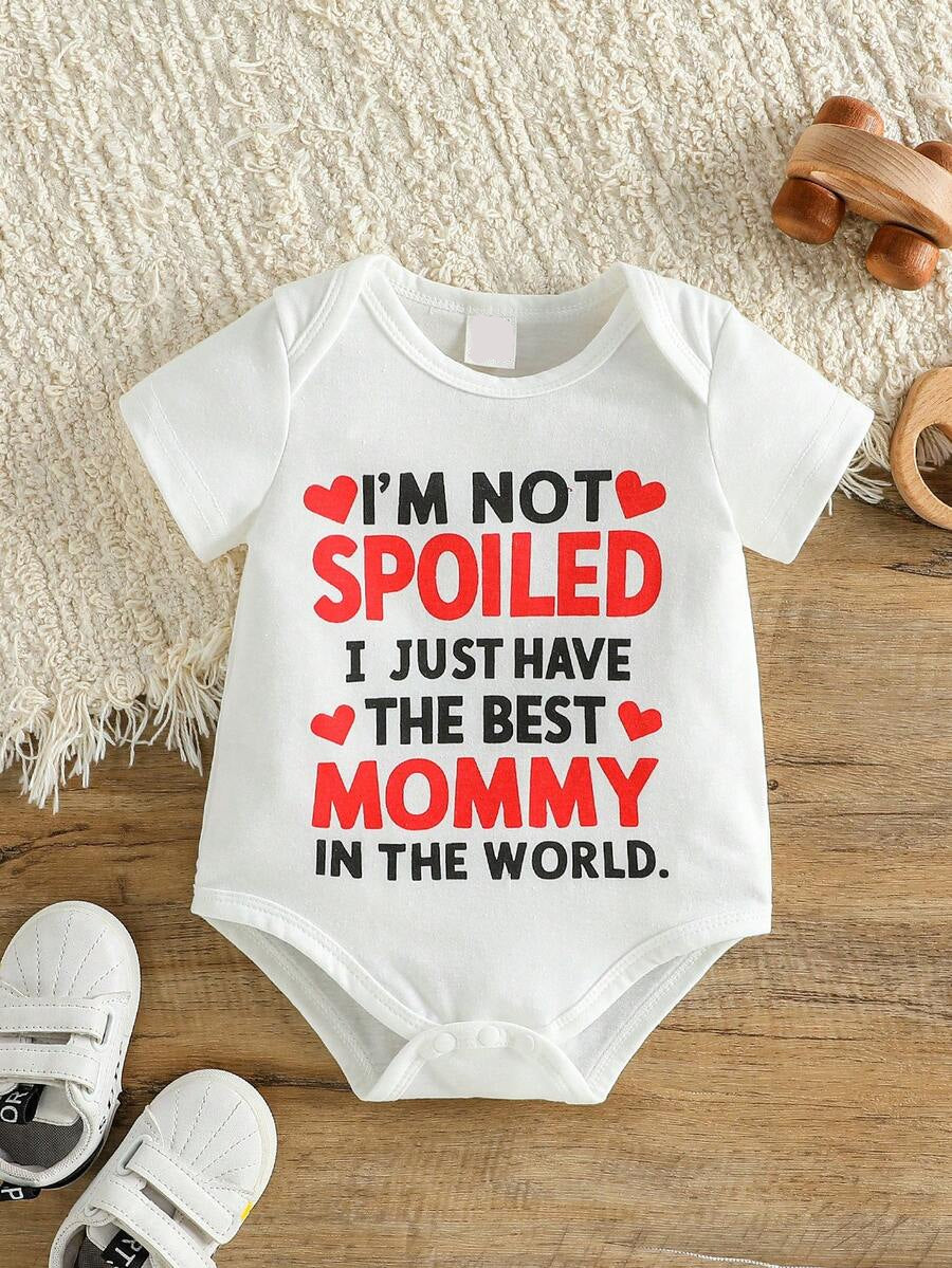 Unisex Newborn Baby Letter Slogan Short Sleeve Bodysuit Neutral White Everyday Outfit
