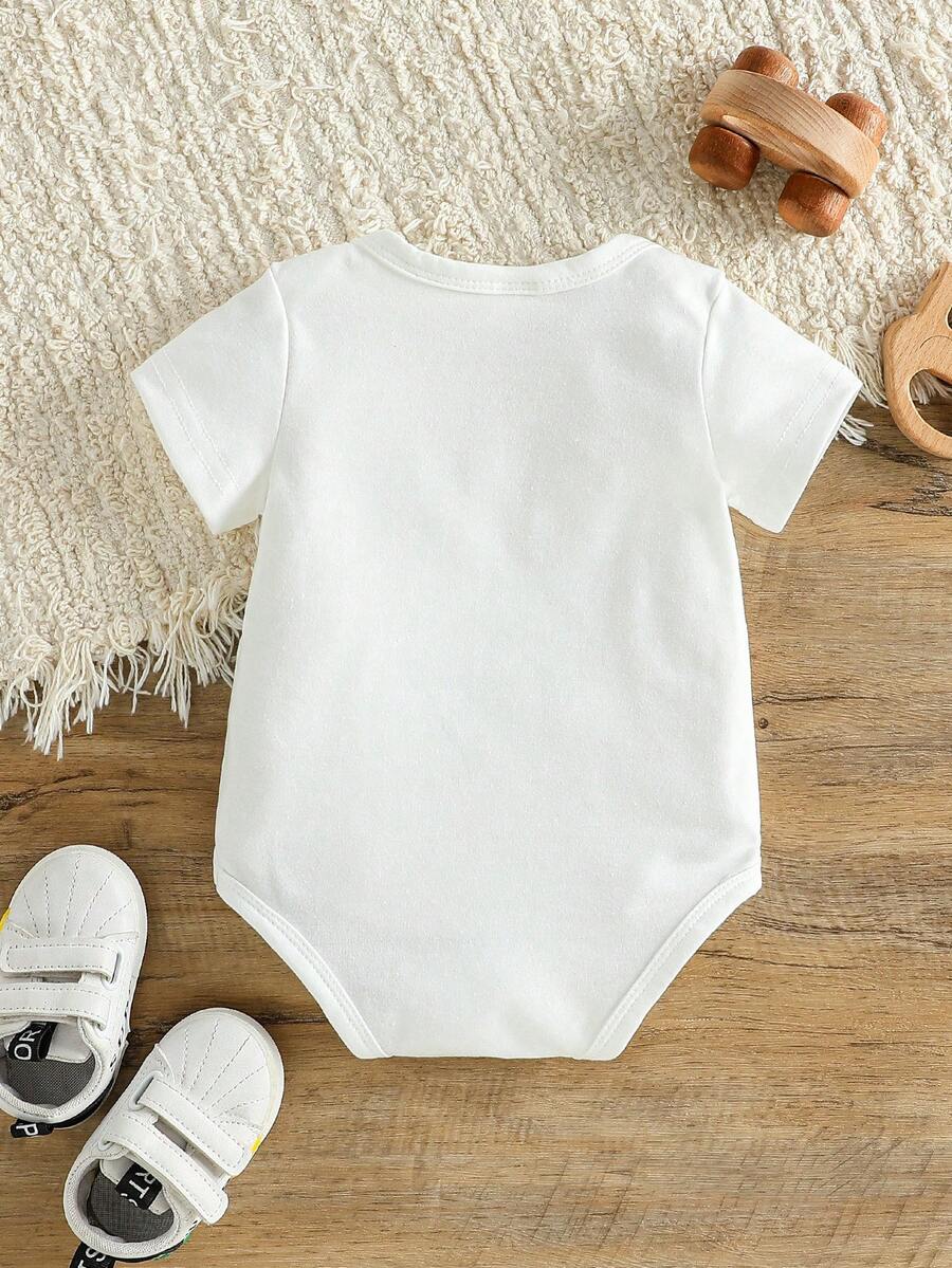 Unisex Newborn Baby Letter Slogan Short Sleeve Bodysuit Neutral White Everyday Outfit