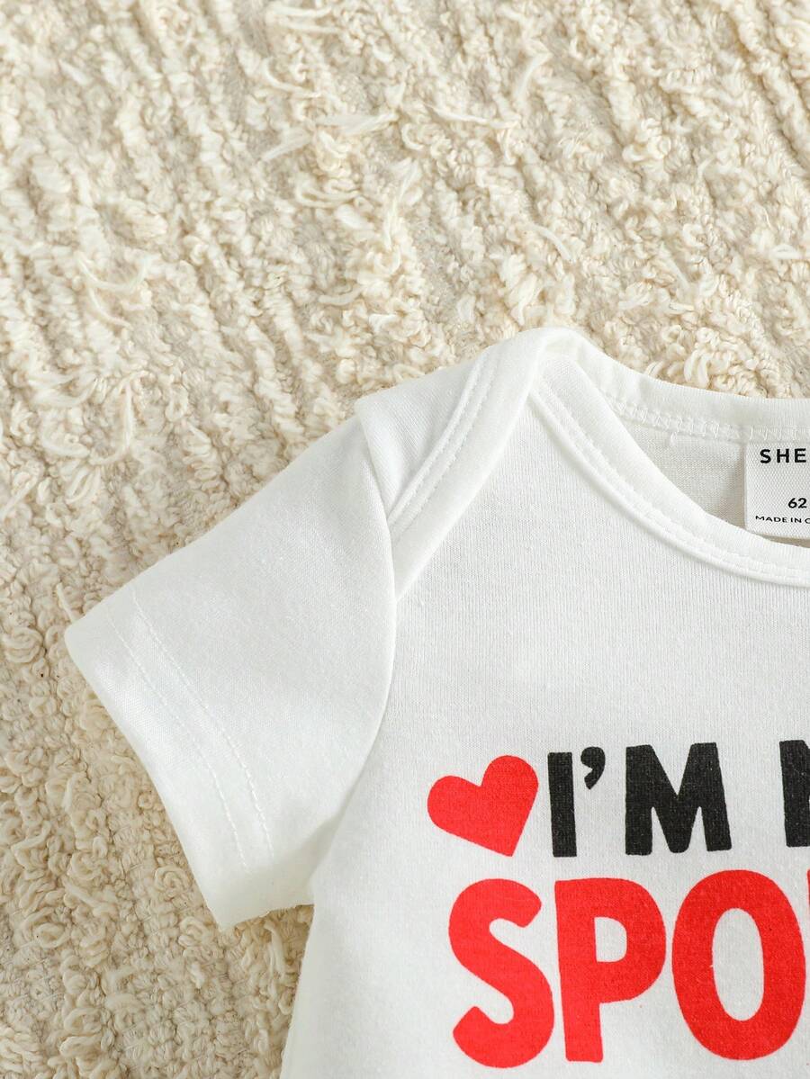 Unisex Newborn Baby Letter Slogan Short Sleeve Bodysuit Neutral White Everyday Outfit