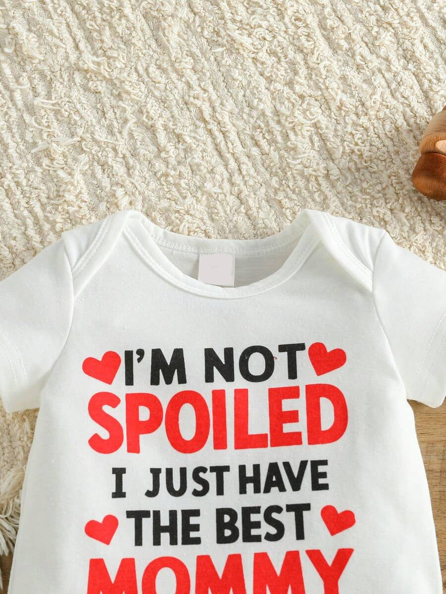 Unisex Newborn Baby Letter Slogan Short Sleeve Bodysuit Neutral White Everyday Outfit