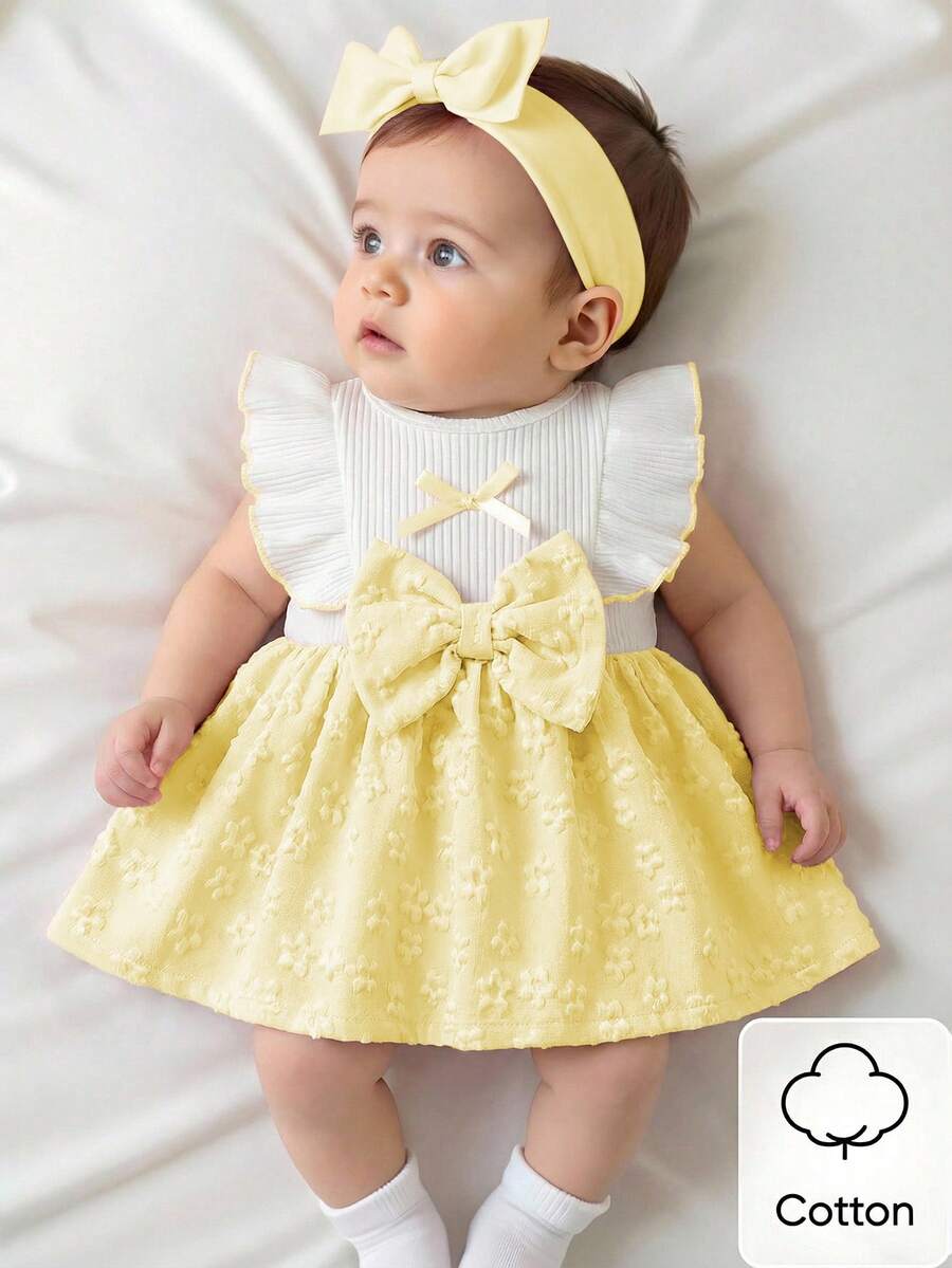 Baby Lace Collar Pink Bow Dress for Elegant Retro Summer Wear