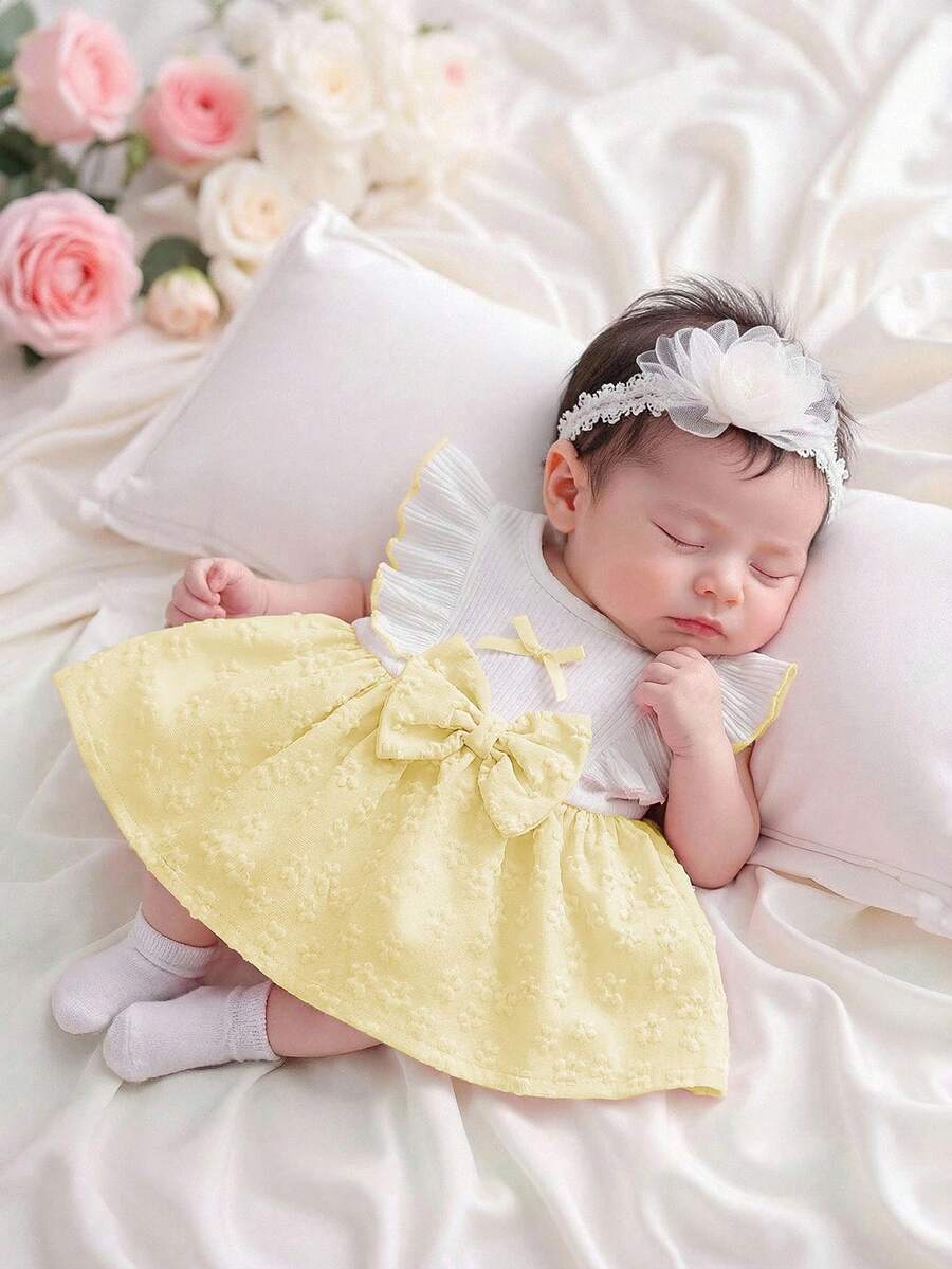 Baby Lace Collar Pink Bow Dress for Elegant Retro Summer Wear