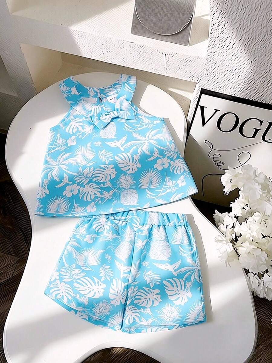 Cute Two Piece Floral Summer Clothing Set For Little Girls Elegant Style