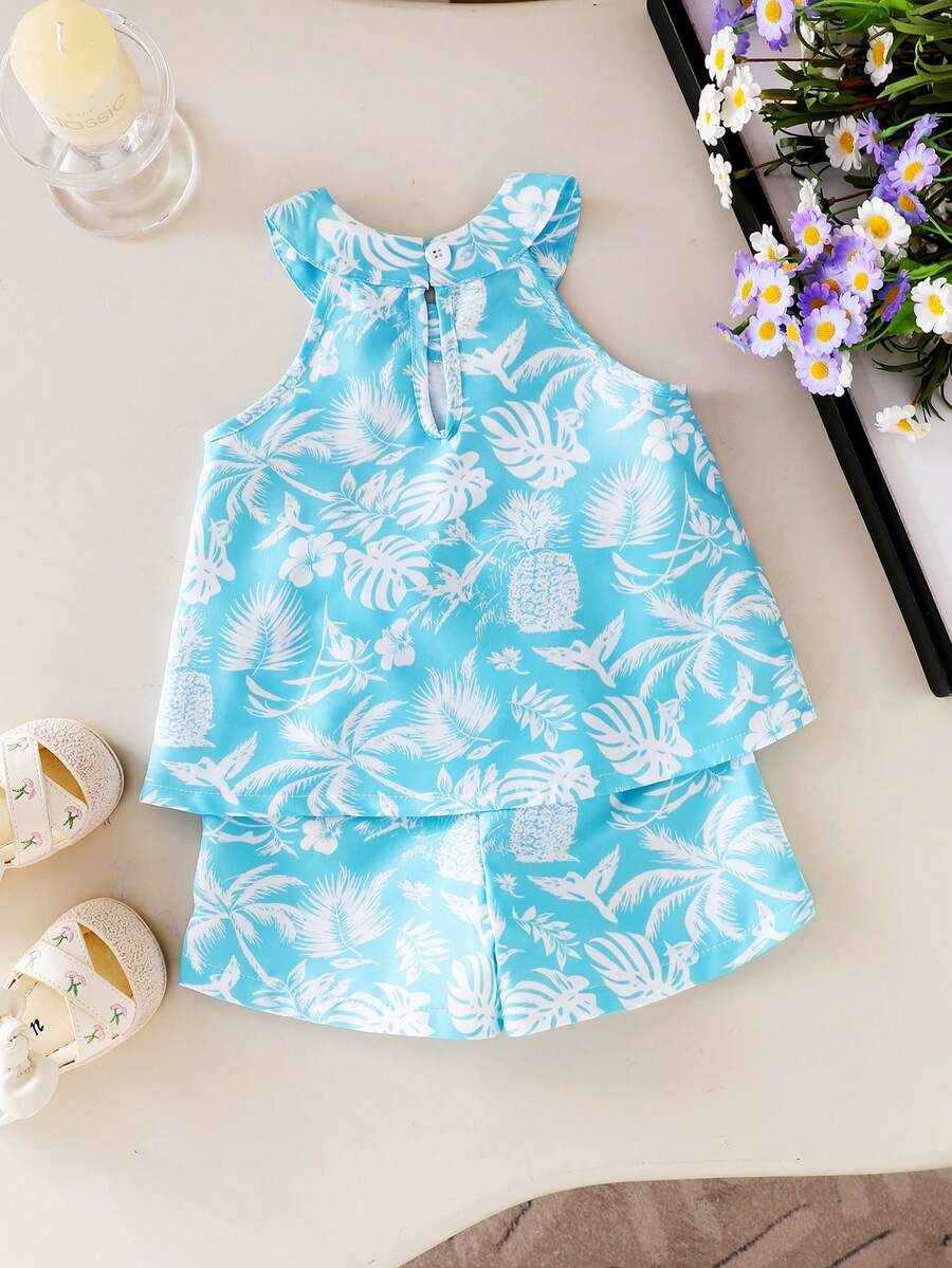 Cute Two Piece Floral Summer Clothing Set For Little Girls Elegant Style