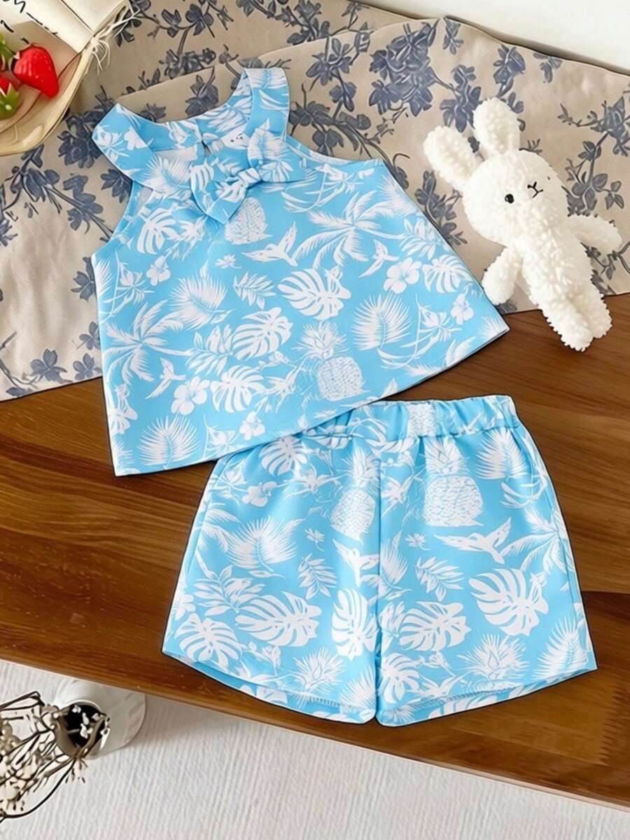 Cute Two Piece Floral Summer Clothing Set For Little Girls Elegant Style