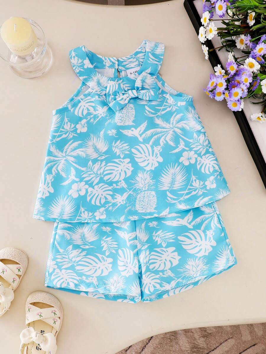 Cute Two Piece Floral Summer Clothing Set For Little Girls Elegant Style