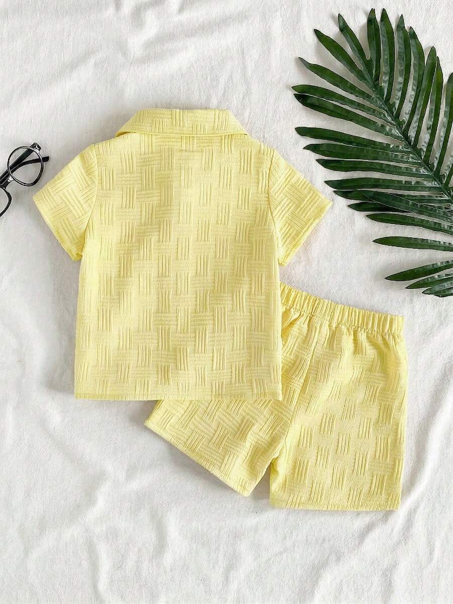 2pcs/Set Baby Boy Casual Striped Polo Collar Top & Shorts Summer Clothes