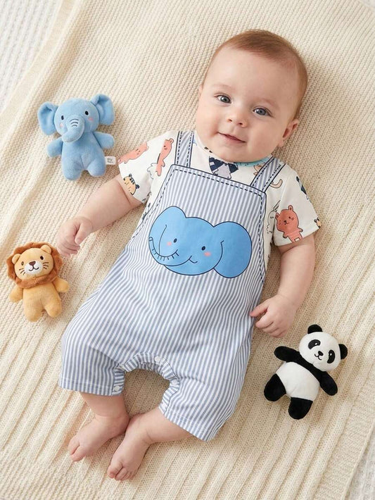 Baby Boy Summer Romper Featuring Cute Cartoon Panda Design