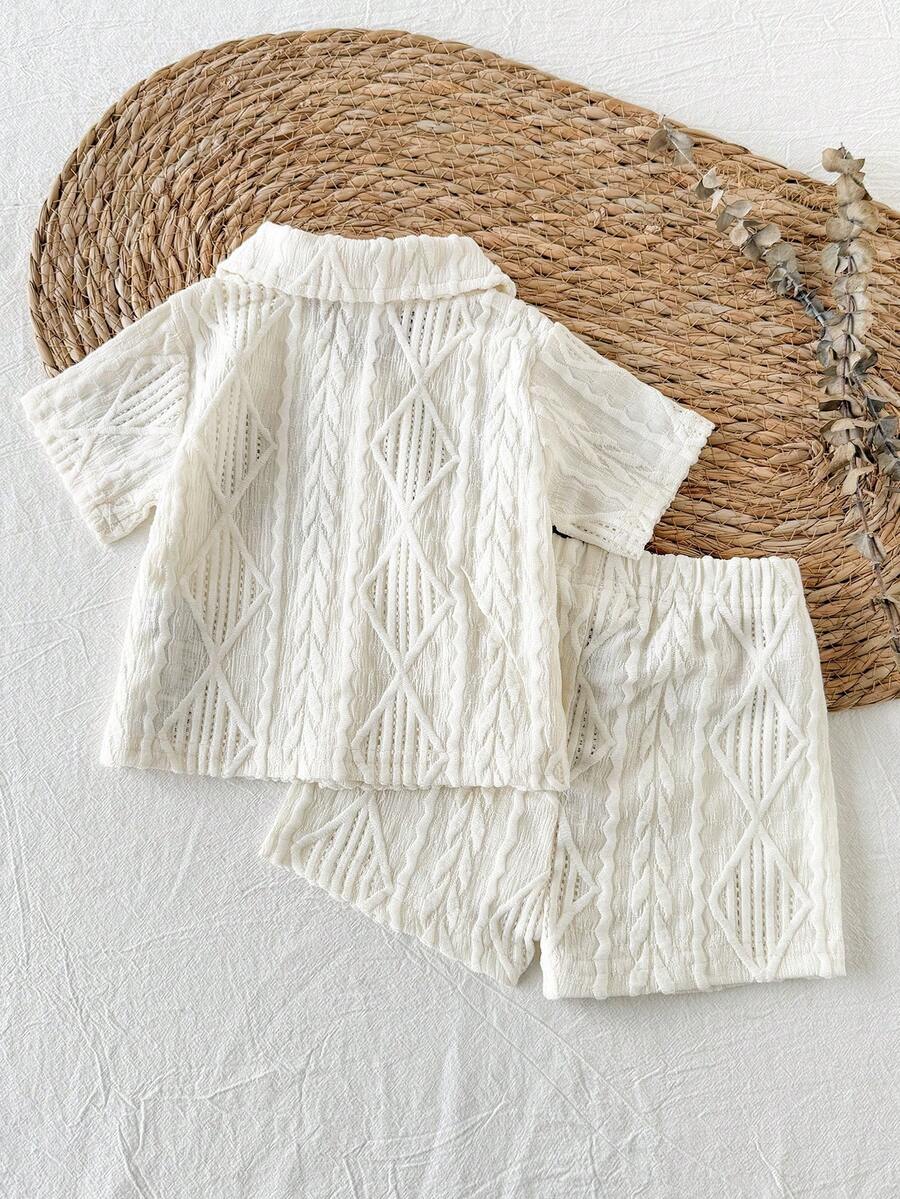 2PCS Baby Knitted Jacquard Shirt and Shorts Set for Casual Summer Outings