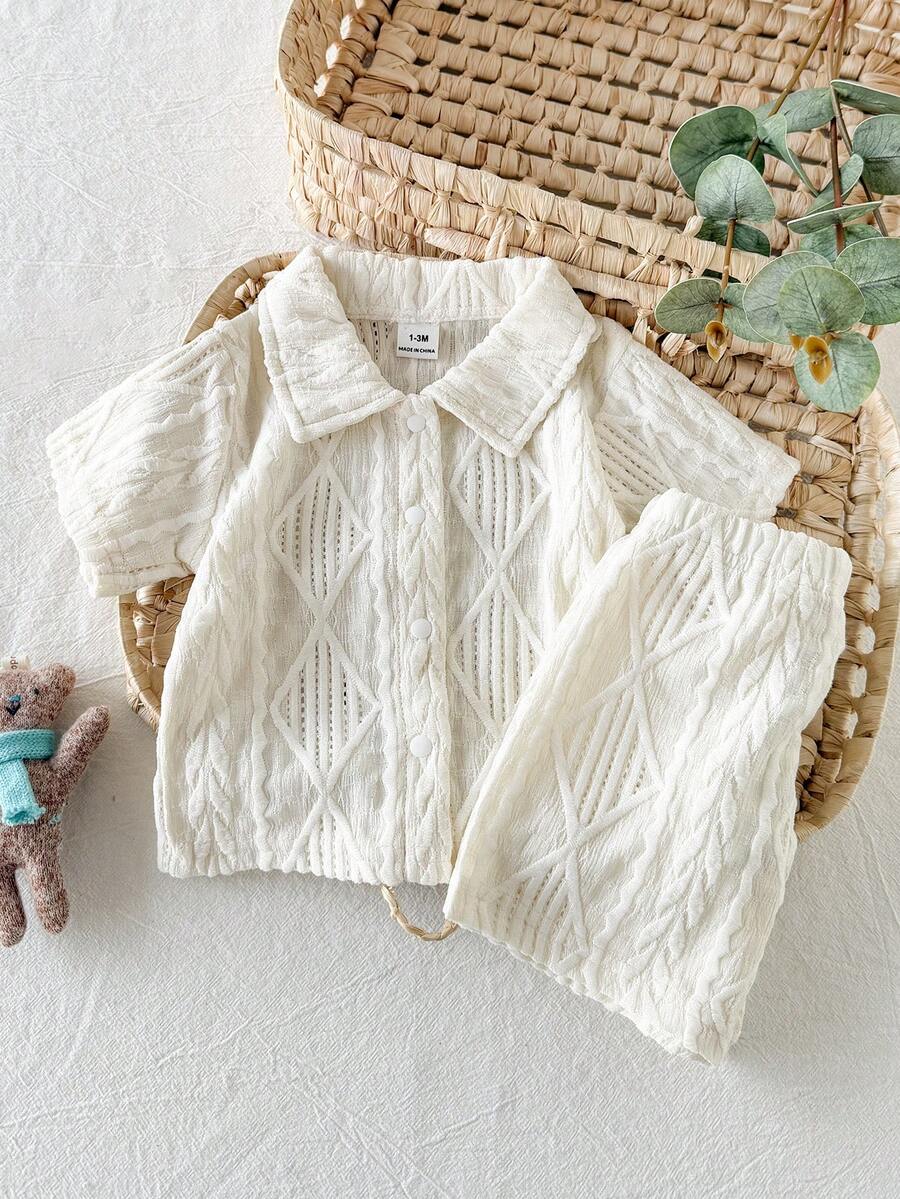 2PCS Baby Knitted Jacquard Shirt and Shorts Set for Casual Summer Outings