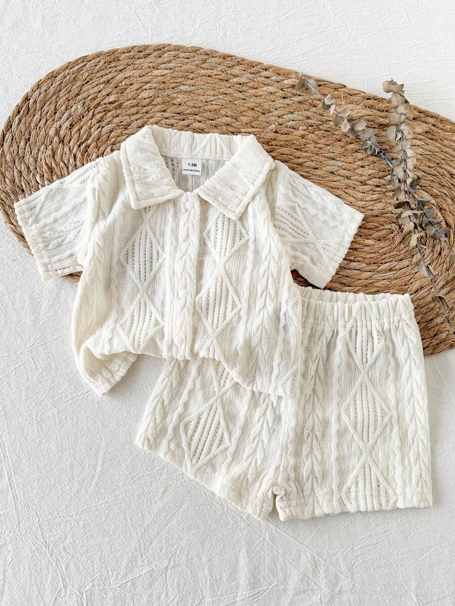 2PCS Baby Knitted Jacquard Shirt and Shorts Set for Casual Summer Outings