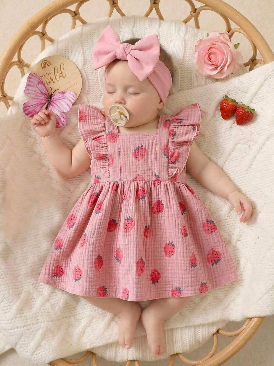 Baby Daisy Print Ruffled Hem Dress for Cute Summer Daily Wear