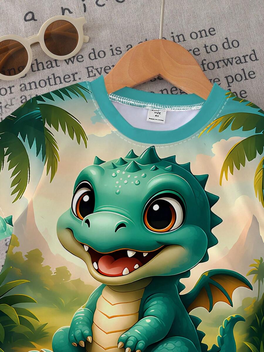 Baby Boy Blue Dinosaur Print T Shirt and Matching Shorts Summer Outfit Set