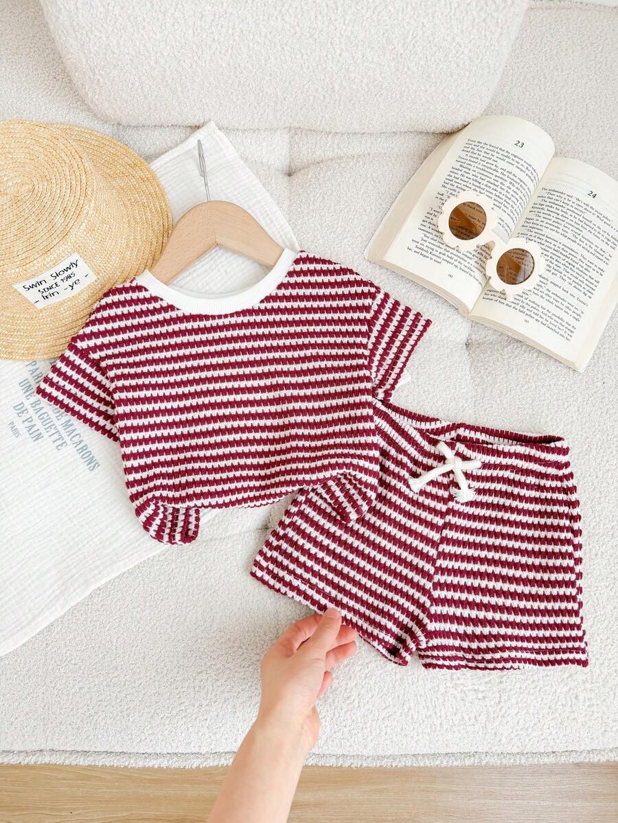 Rainbow Top And Elastic Waist Shorts Set For Toddler Girls Casual Wear