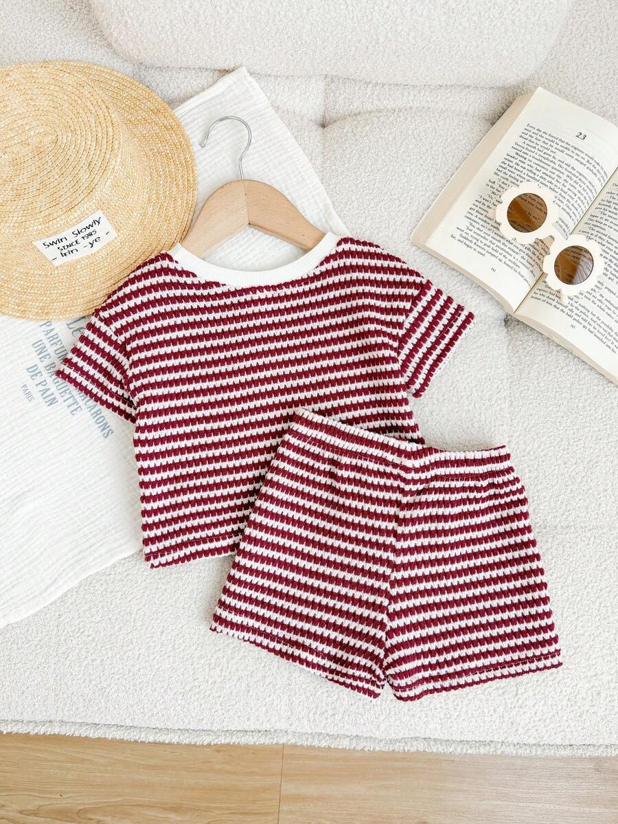 Rainbow Top And Elastic Waist Shorts Set For Toddler Girls Casual Wear