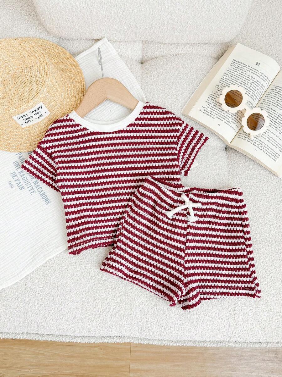 Rainbow Top And Elastic Waist Shorts Set For Toddler Girls Casual Wear
