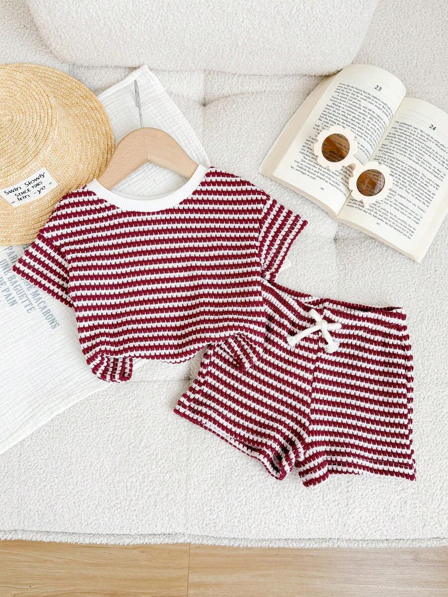 Rainbow Top And Elastic Waist Shorts Set For Toddler Girls Casual Wear