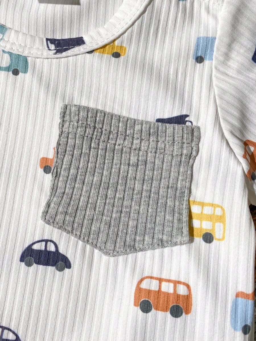 2PCS Baby Boy Dinosaur Print Top and Green Pants Set for Cute Casual Daily Wear