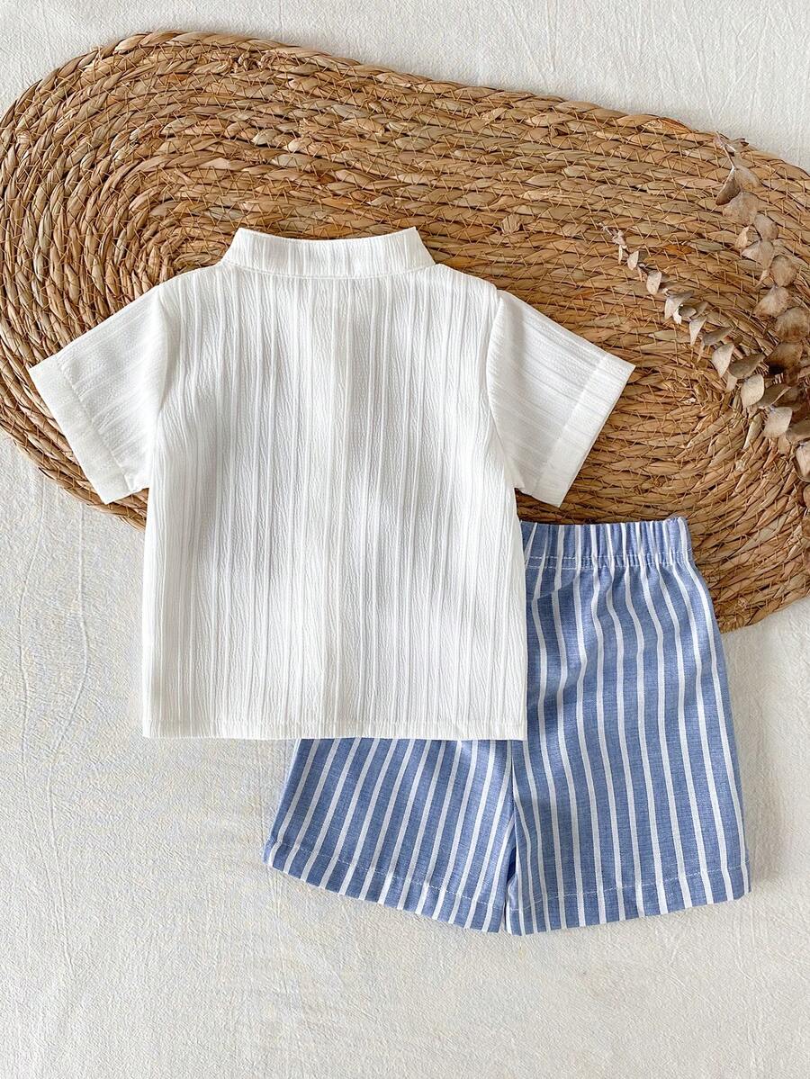 2PCS Baby Boy Gentleman Style Shirt and Shorts Set for Stylish Summer Daily Wear
