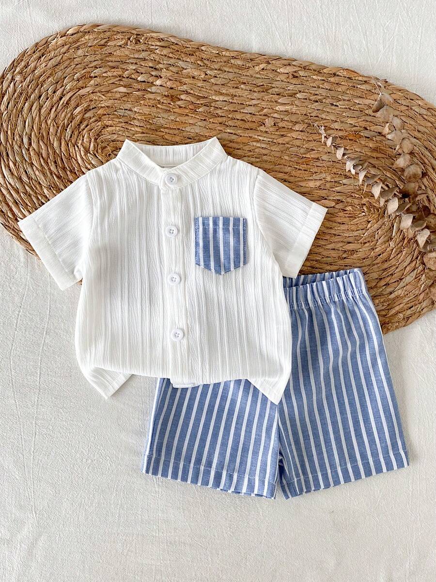 2PCS Baby Boy Gentleman Style Shirt and Shorts Set for Stylish Summer Daily Wear