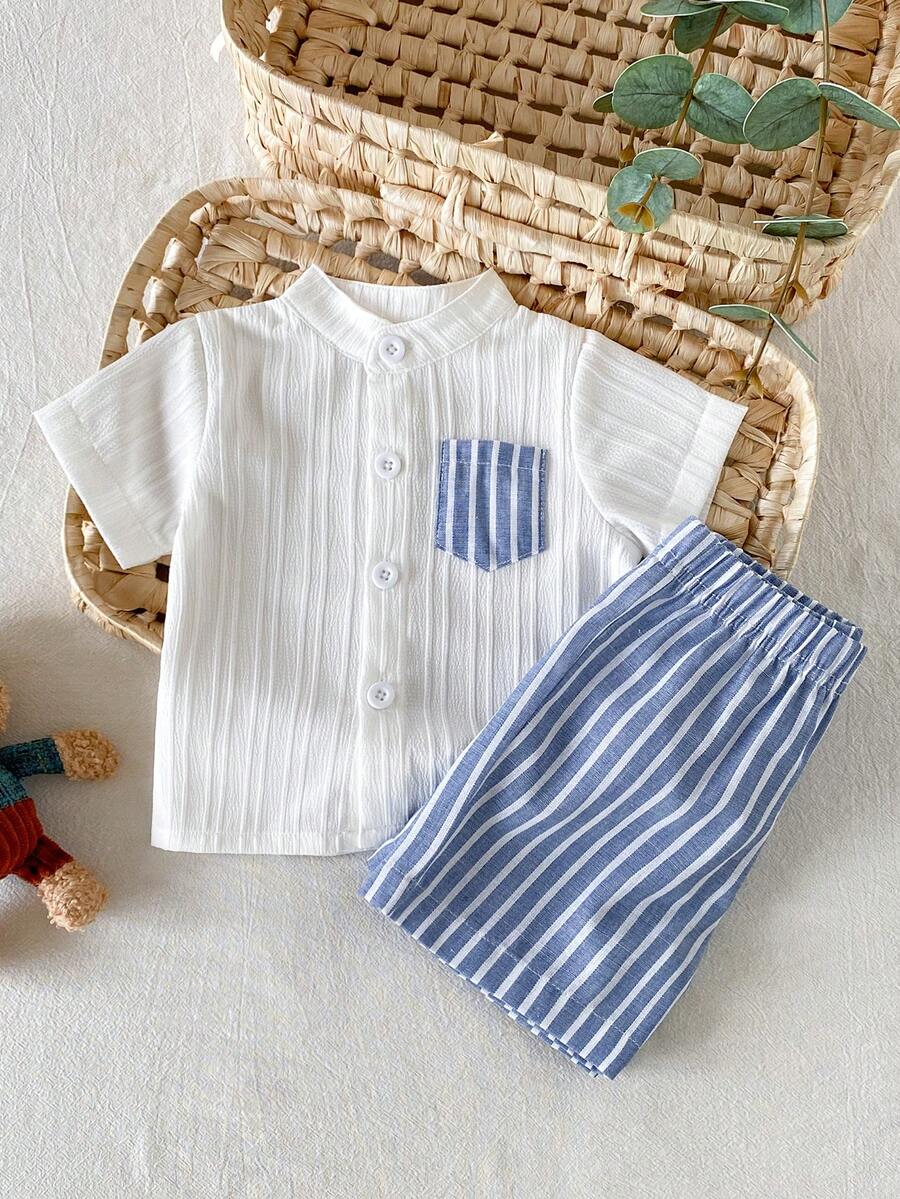 2PCS Baby Boy Gentleman Style Shirt and Shorts Set for Stylish Summer Daily Wear