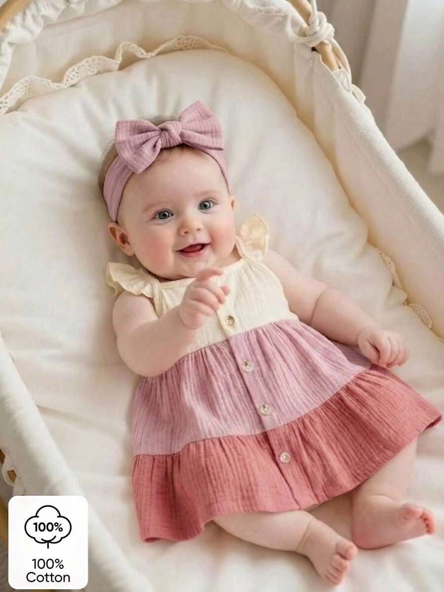 Baby Colorblock Ruffle Hem Dress for Cute Casual Daily Wear