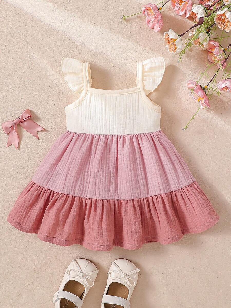 Baby Colorblock Ruffle Hem Dress for Cute Casual Daily Wear