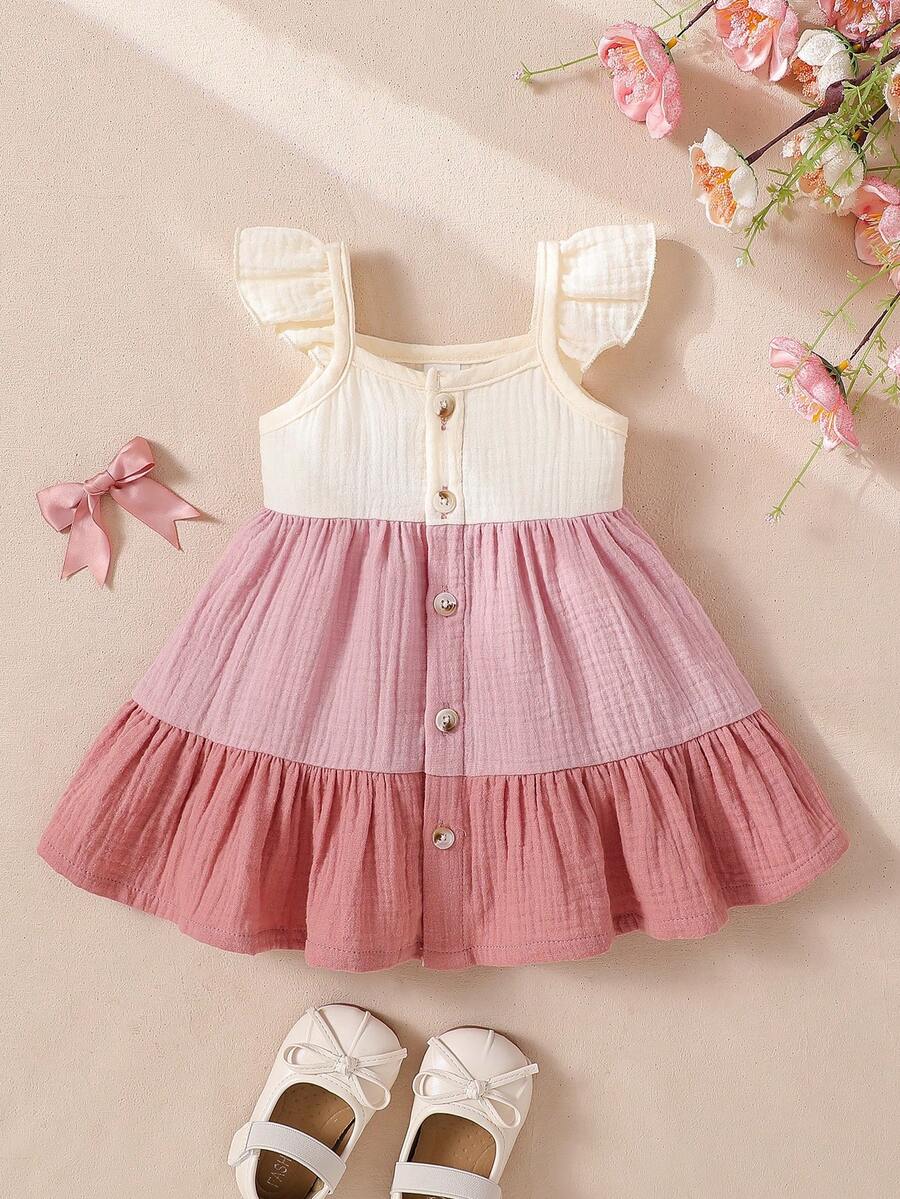 Baby Colorblock Ruffle Hem Dress for Cute Casual Daily Wear