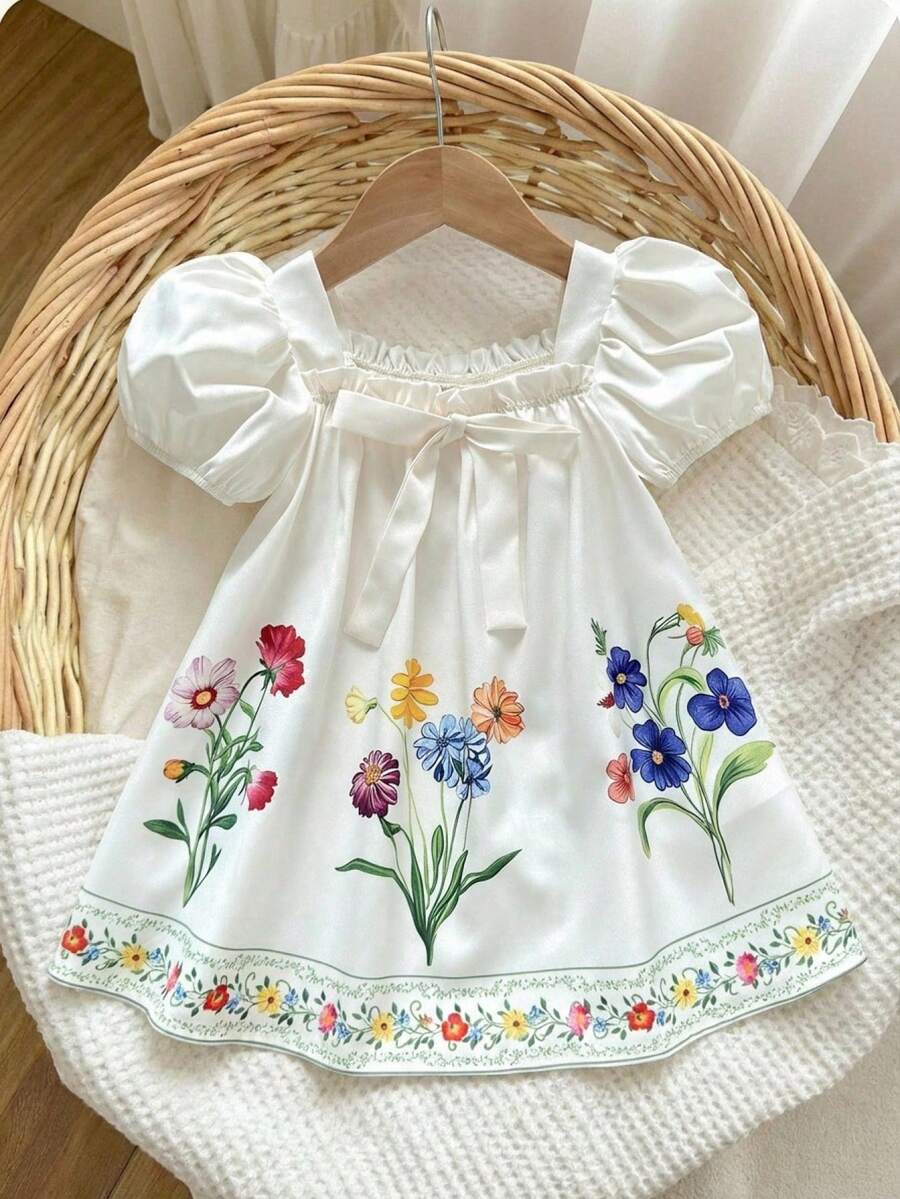 Green Plaid Short Sleeve Dress for Baby Girls - Cute Bow Accent Summer Outfit