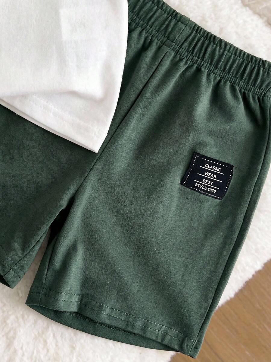 Baby Boy Animal Crayon Print T Shirt and Knitted Shorts 2 Piece Casual Spring Summer Outfit Set