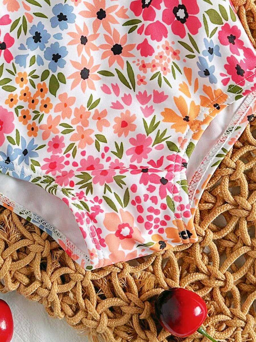 Baby Cherry Print Ruffle One-Piece Swimsuit for Vacation and Summer Play